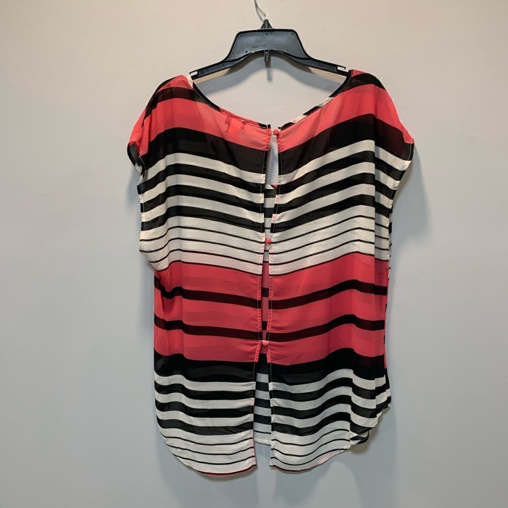 Torrid 0 Striped Blouse Pink/coral Sheer Button Back Top - Picture 7 of 10